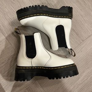 DR. MARTENS Quad Platform Womens White Chelsea Boots .